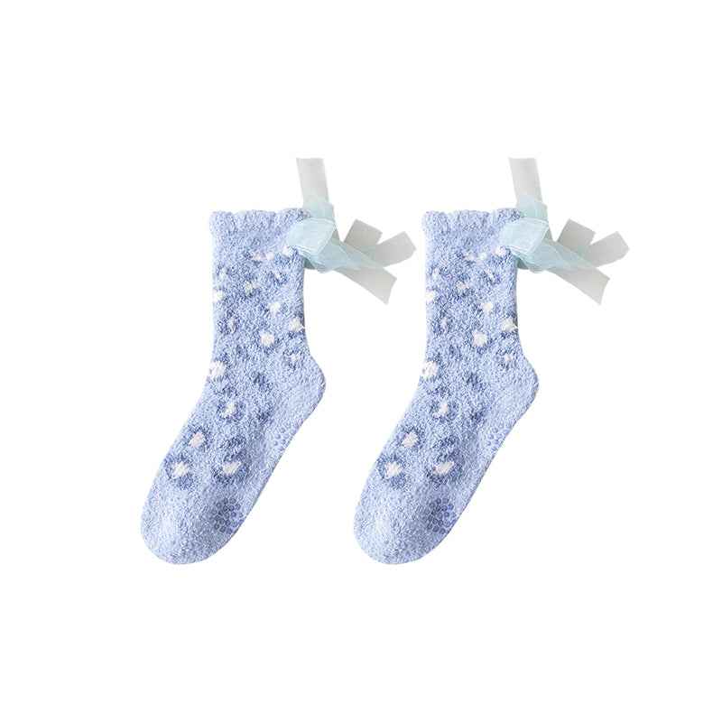 Sweetnana Women’s Cozy Crew Socks, Fuzzy Thickened Winter Stockings, Cute Non-Slip Slipper Socks, Super Soft, Lace Leopard Print Series.