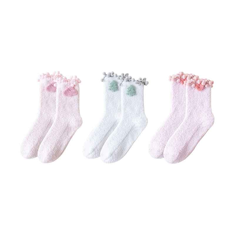 Sweetnana 3-Pack Little Fairy Lace Series Cozy Crew Socks for Women, Thickened and Cute for Winter Warmth