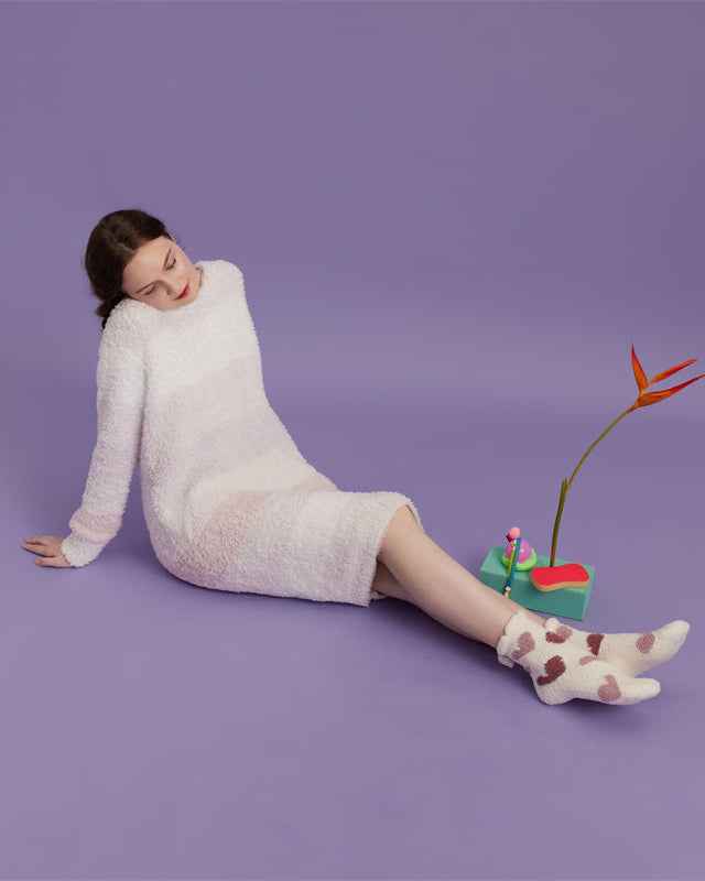 Sweetnana 3-Pack "Love Jacquard" Series Cozy Crew Socks for Women, Thickened Non-Slip Fuzzy Lounge Socks for Winter Warmth and Style