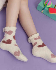Sweetnana 3-Pack "Love Jacquard" Series Cozy Crew Socks for Women, Thickened Non-Slip Fuzzy Lounge Socks for Winter Warmth and Style