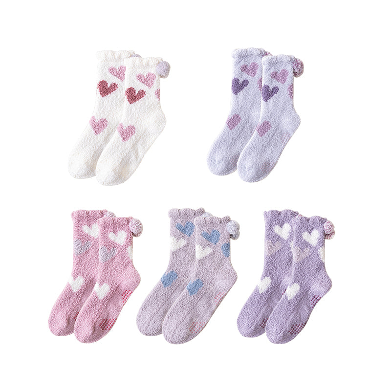 Sweetnana コージークルーソックス for Women, "Love Jacquard" デザイン 超ソフト 滑り止め付き ふわふわ ラウンジソックス for 一日中の快適さとスタイル