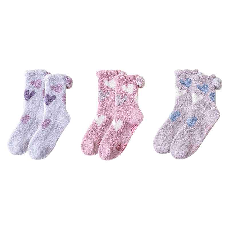 Sweetnana 3-Pack "Love Jacquard" Series Cozy Crew Socks for Women, Thickened Non-Slip Fuzzy Lounge Socks for Winter Warmth and Style