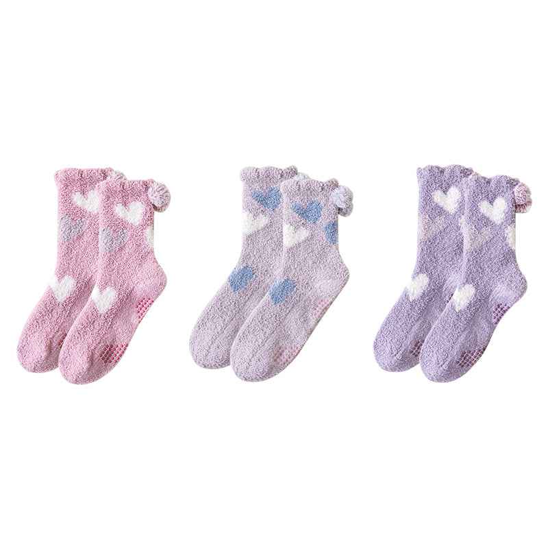 Sweetnana 3-Pack "Love Jacquard" Series Cozy Crew Socks for Women, Thickened Non-Slip Fuzzy Lounge Socks for Winter Warmth and Style
