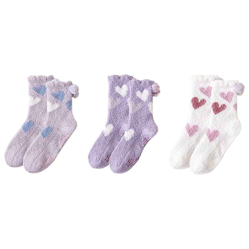 Sweetnana 3-Pack "Love Jacquard" Series Cozy Crew Socks for Women, Thickened Non-Slip Fuzzy Lounge Socks for Winter Warmth and Style