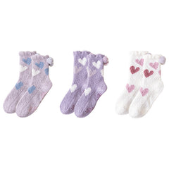 Sweetnana 3パック「Love Jacquard」シリーズの女性用コージークルーソックス、冬の暖かさとスタイルのための厚手の滑り止め付きふわふわラウンジソックス