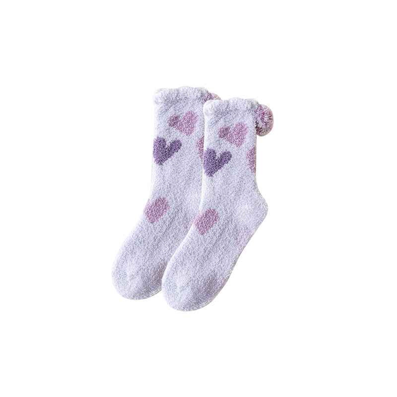 Sweetnana Cozy Crew Socks for Women, "Love Jacquard" Design Super Soft Non-Slip Fuzzy Lounge Socks for All-Day Comfort and Style