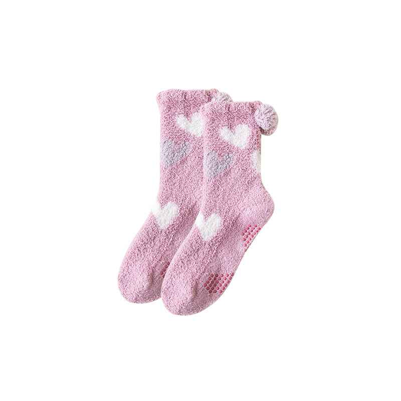 Sweetnana Cozy Crew Socks for Women, "Love Jacquard" Design Super Soft Non-Slip Fuzzy Lounge Socks for All-Day Comfort and Style