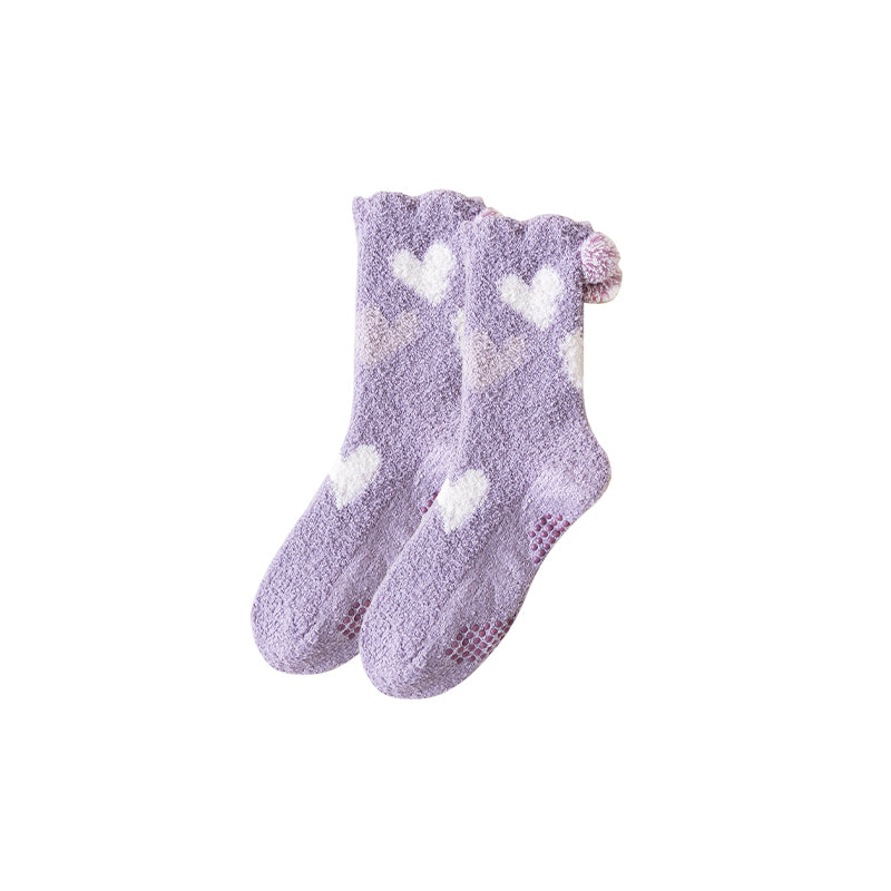 Sweetnana コージークルーソックス for Women, "Love Jacquard" デザイン 超ソフト 滑り止め付き ふわふわ ラウンジソックス for 一日中の快適さとスタイル