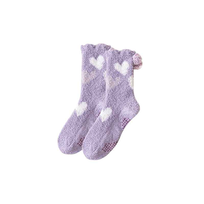 Sweetnana Cozy Crew Socks for Women, "Love Jacquard" Design Super Soft Non-Slip Fuzzy Lounge Socks for All-Day Comfort and Style