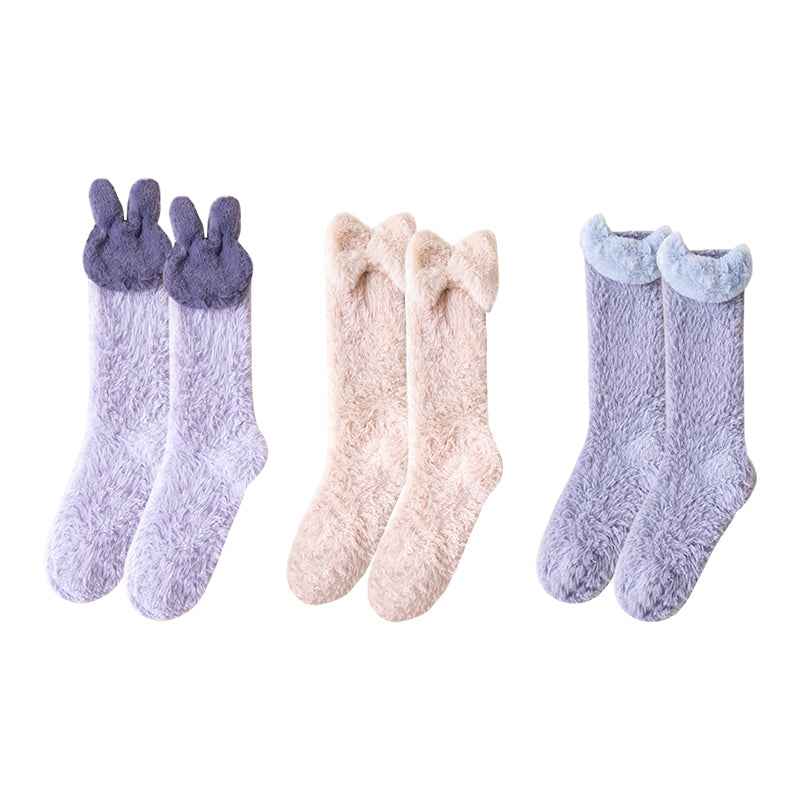 Sweetnana 3-Pack Cozy Knee High Socks – Women’s Super Soft, Fuzzy, and Thickened Warm Socks, Perfect for Winter Stockings and Sleep Lounge Wear