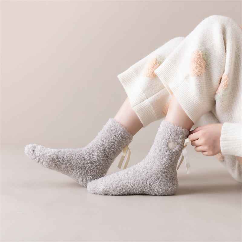 Sweetnana Cozy Crew Socks for Women – Warm and Fuzzy Winter Stockings with Cute Bow Details, Perfect for Lounge Wear