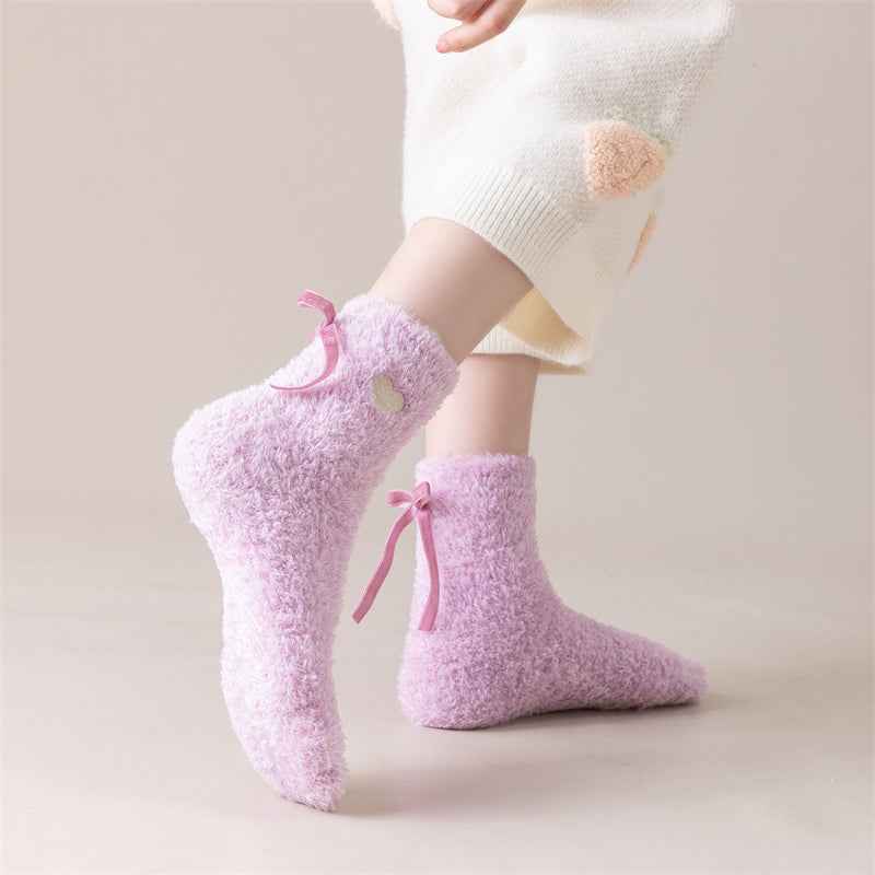 Sweetnana Cozy Crew Socks for Women – Warm and Fuzzy Winter Stockings with Cute Bow Details, Perfect for Lounge Wear