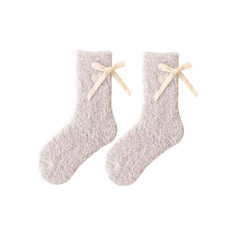 Sweetnana Cozy Crew Socks for Women – Warm and Fuzzy Winter Stockings with Cute Bow Details, Perfect for Lounge Wear