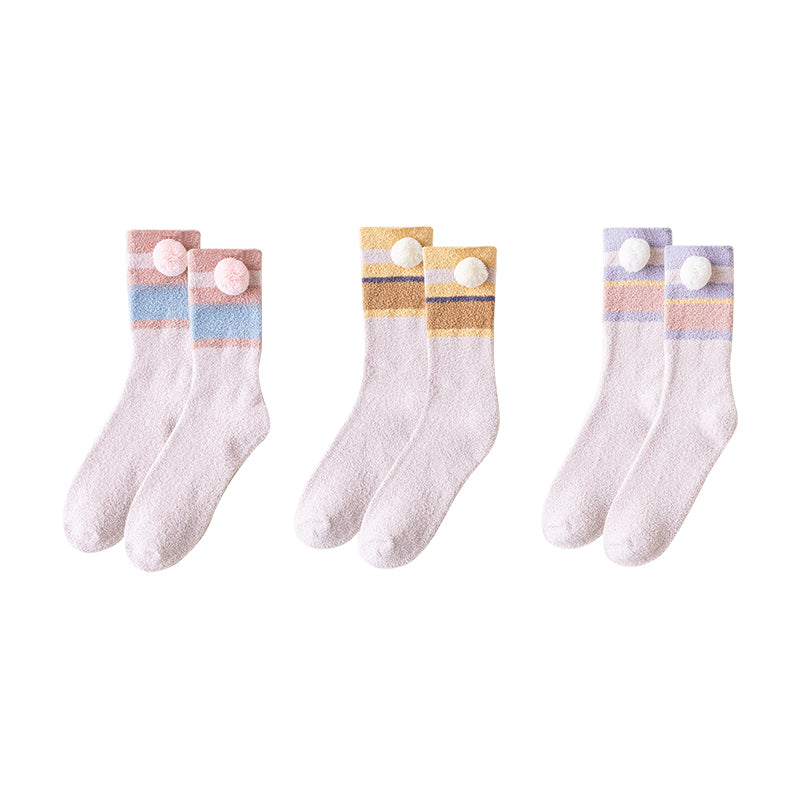 Sweetnana 3팩 아늑한 크루 양말 여성용 – 부드럽고 줄무늬 스타일, 두꺼운 따뜻한 양말, 겨울 스타킹과 라운지웨어에 완벽