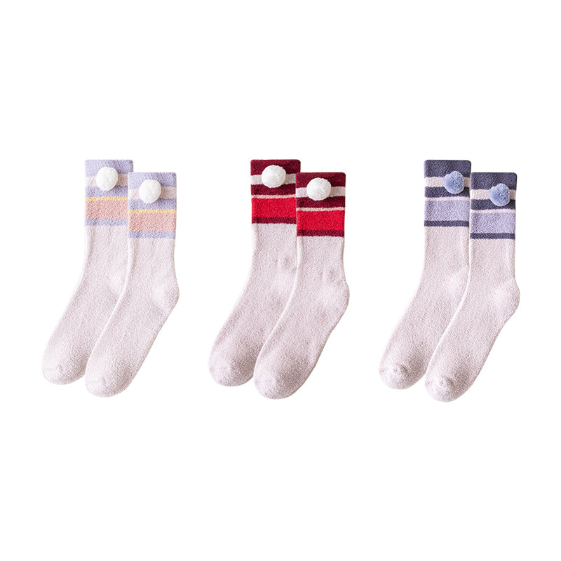 Sweetnana 3팩 아늑한 크루 양말 여성용 – 부드럽고 줄무늬 스타일, 두꺼운 따뜻한 양말, 겨울 스타킹과 라운지웨어에 완벽
