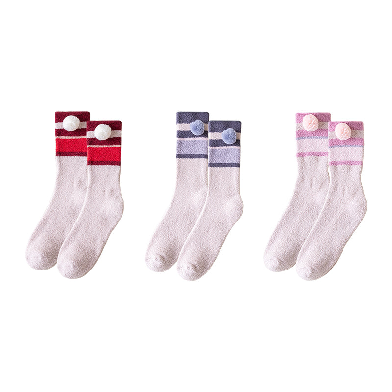 Sweetnana 3팩 아늑한 크루 양말 여성용 – 부드럽고 줄무늬 스타일, 두꺼운 따뜻한 양말, 겨울 스타킹과 라운지웨어에 완벽