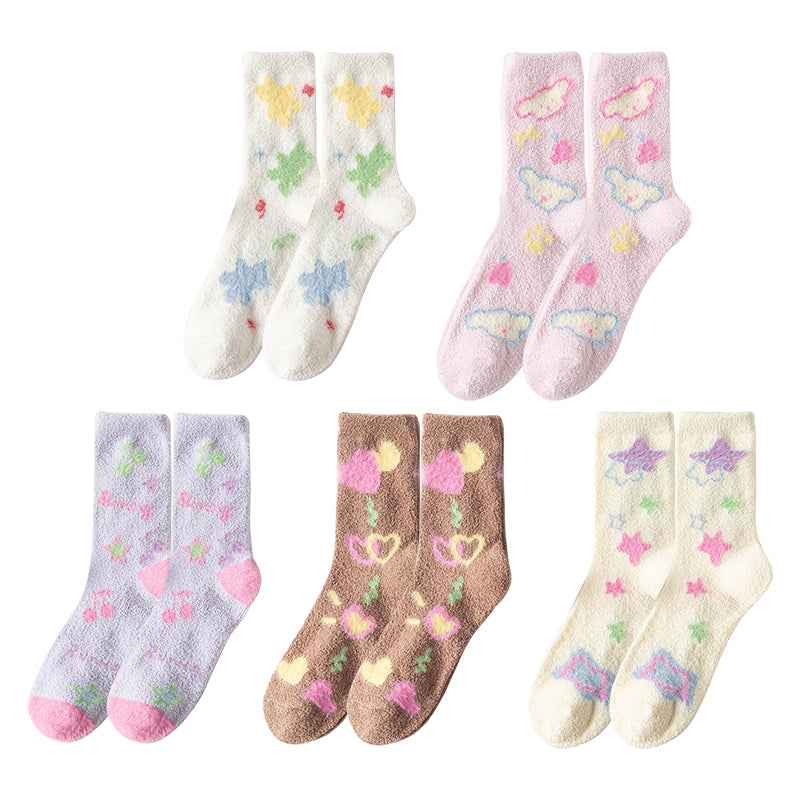 Sweetnana Cozy Crew Socks for Women – Fuzzy, Super Cute Painted Series, Warm Socks Perfect for Winter Stockings and Sleep