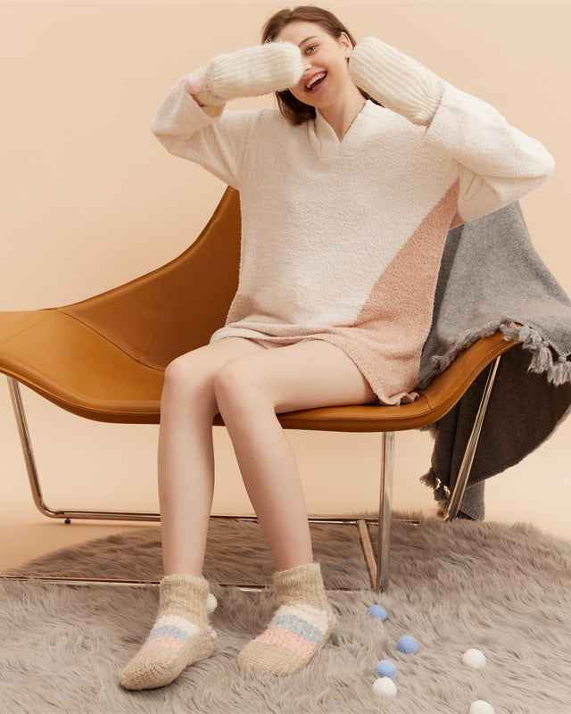 Sweetnana Women's Cozy Ankle Socks, Thickened Fuzzy Non-Slip Slipper Socks for Winter, Super Soft and Cute Lounge Wear Socks for Maximum Comfort