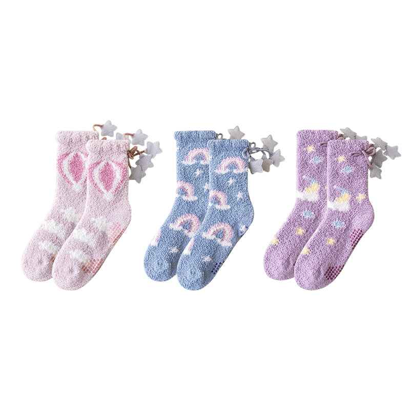 Sweetnana 3-Pack Cozy Crew Socks for Women – Super Soft Fuzzy Socks, Thickened and Non-Slip, Cute Universe Space Series for Winter Stockings and Lounge Wear