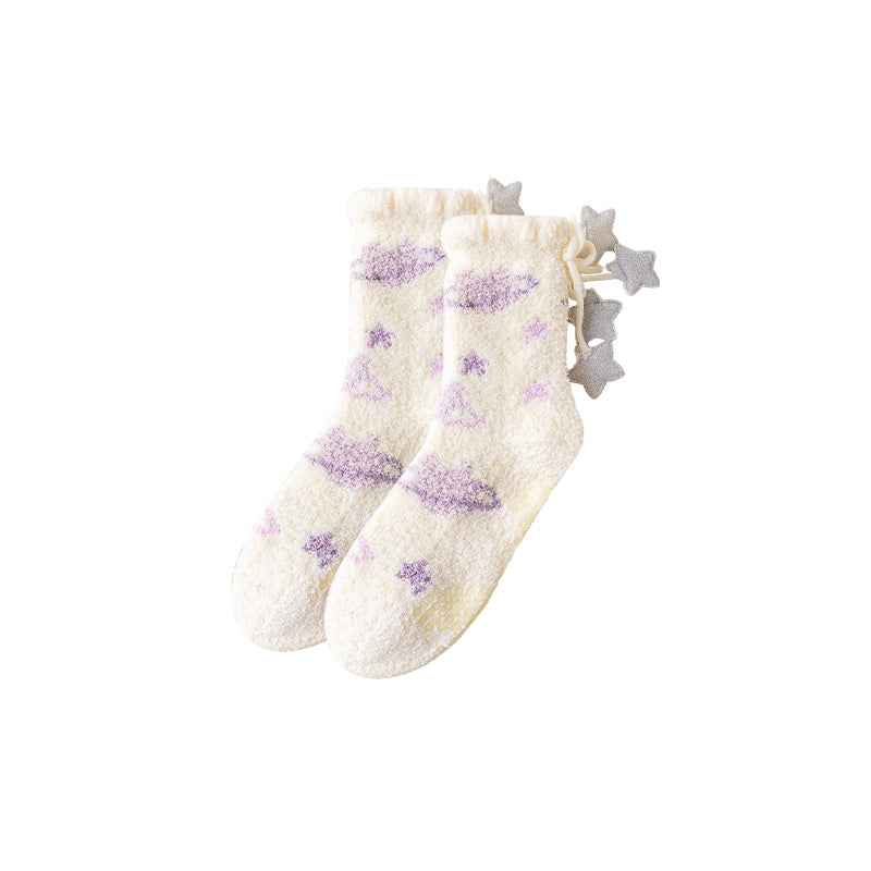 Sweetnana Cozy Crew Socks for Women – Fuzzy Super Soft Socks, Universe Space Series, Thickened and Non-Slip for Winter Stockings