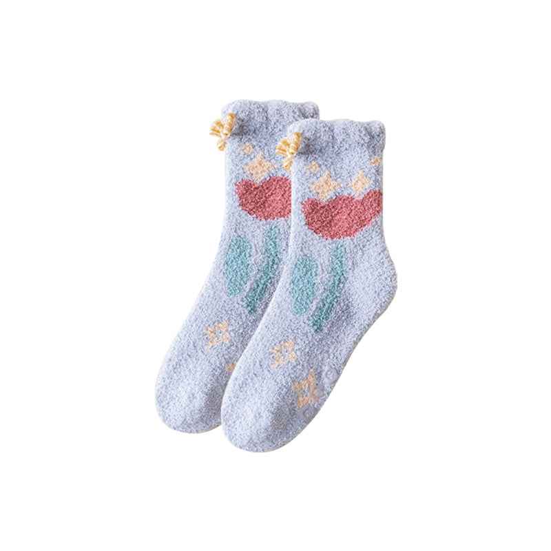 Cozy Crew Socks for Women by Sweetnana - Playful Flowers Series Super Soft Non-Slip Fuzzy Winter Stockings - Thickened Lounge Wear Socks