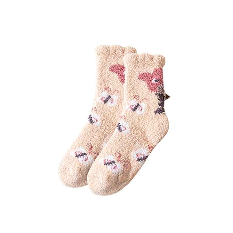 Cozy Crew Socks for Women by Sweetnana - Playful Flowers Series Super Soft Non-Slip Fuzzy Winter Stockings - Thickened Lounge Wear Socks