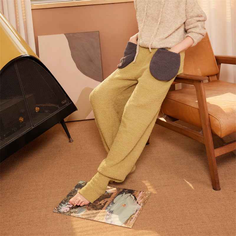 Sweetnana 2024 F/W solid color Japanese style home pants, Coral fleece fabric, thickened and warm, ankle banded pants, Comfortable fit and novel design, can be worn outside.