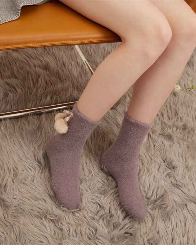 3-Pack Women Crew Socks Pom Pom Series Cozy Thick Soft Fuzzy Cute Socks