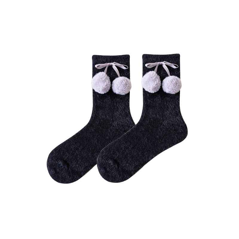 Sweetnana Cozy Crew Socks for Women – Fuzzy Super Soft Socks, Cute Pom-Pom Series, Thickened and Warm for Winter.