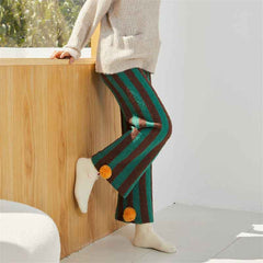 Sweetnana 2024 FW wide stripe series home pants, coral fleece fabric, thickened and warm, Nordic style nine-point pants, cute home pants, also can be worn outside.
