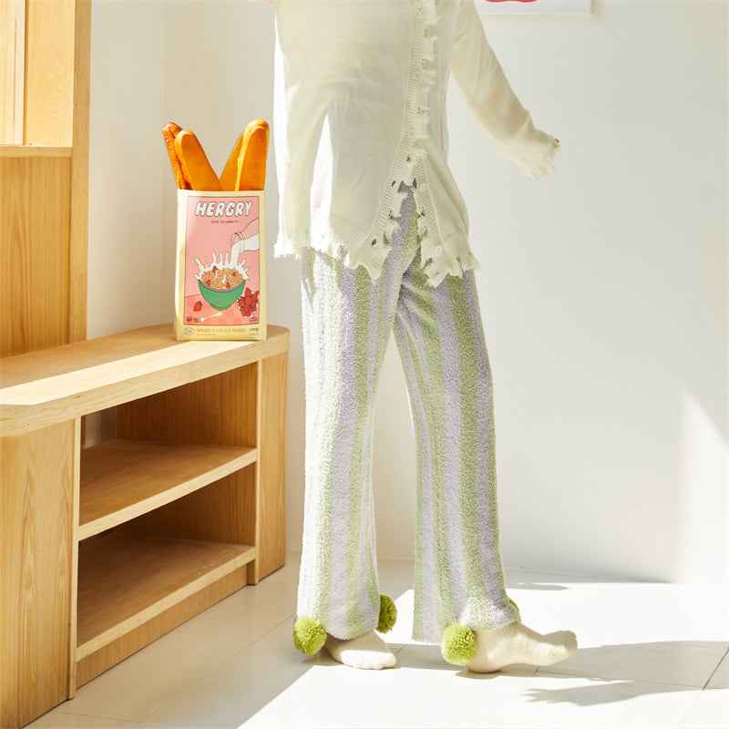 Sweetnana 2024 FW wide stripe series home pants, coral fleece fabric, thickened and warm, Nordic style nine-point pants, cute home pants, also can be worn outside.