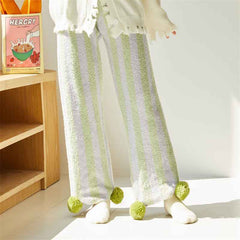 Sweetnana 2024 FW wide stripe series home pants, coral fleece fabric, thickened and warm, Nordic style nine-point pants, cute home pants, also can be worn outside.