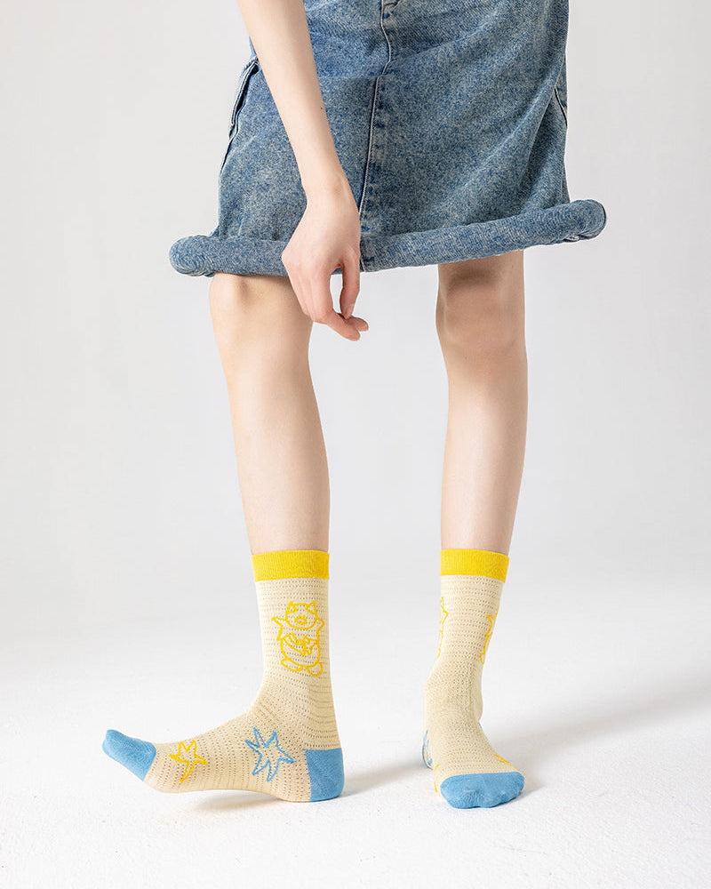 3-Pack Casual Versatile Cotton Crew Socks for Women Comfortable Cute Colorful - SWEET NANA Main image