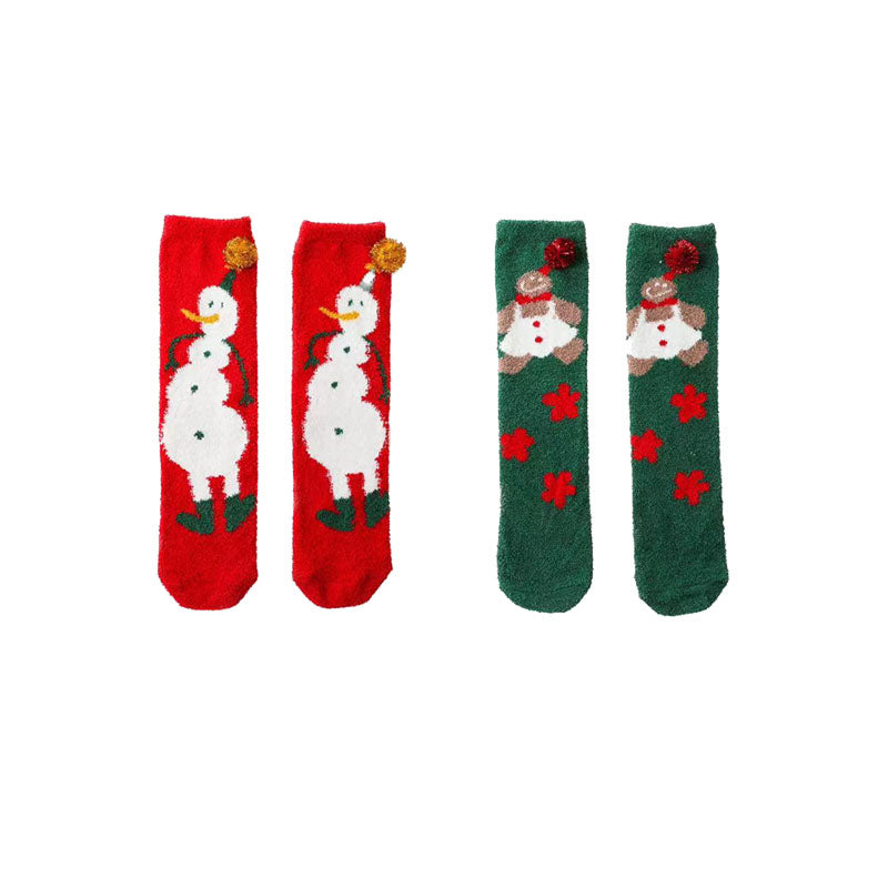 Sweetnana 2パック クリスマス チューブ クルー ソックス 女性用, クレイジー クリスマス ギフト ボックス, 暖かい 厚手の 冬用 ソックス, ふわふわで 柔らかい ソックス。