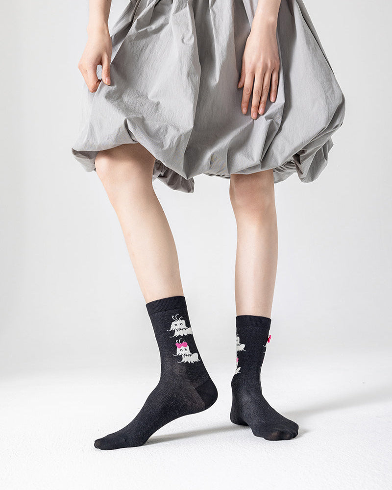 3-Pack Women's Cotton Crew Socks Black&White Cute Casual