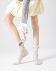 3-Pack Women's Cotton Crew Socks Moon Astronaut Cute Casual