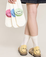 3-Pack Women's Cotton Crew Socks Smiley Face Contrast Color