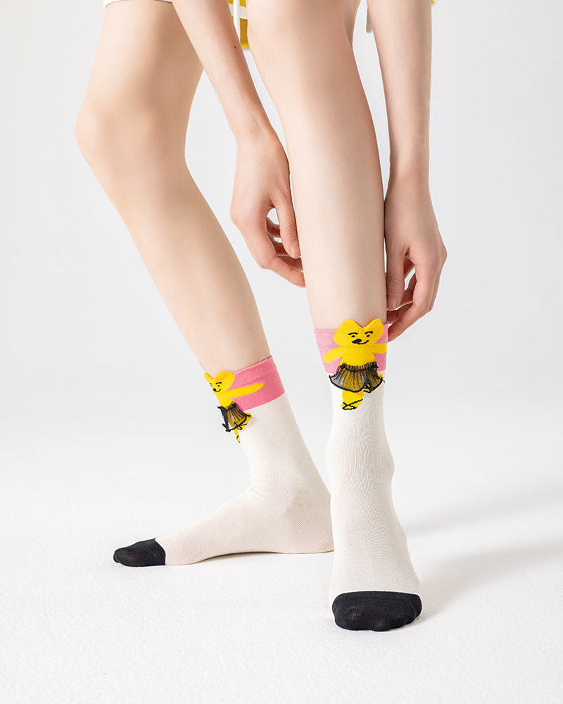 3-Pack Women Cotton Crew Socks Top Notch Cute Casual - SWEET NANA Main image