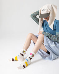 3-Pack Women's Cotton Crew Socks Zoo Party Kawaii Cute Casual