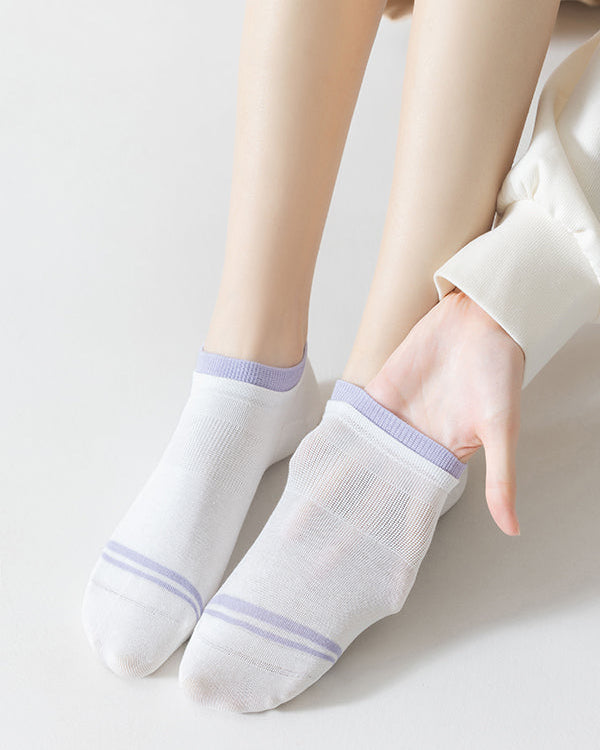 3-Pack Women's No Show Socks Cotton Thin Breathable Double Deck Cuff Socks