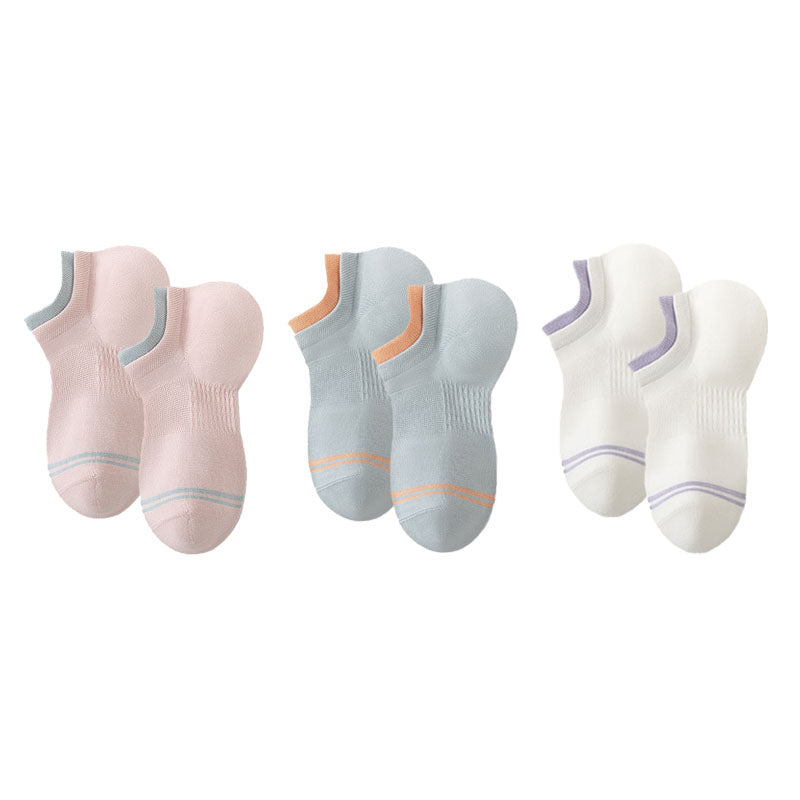 3-Pack Women's No Show Socks Cotton Thin Breathable Double Deck Cuff Socks