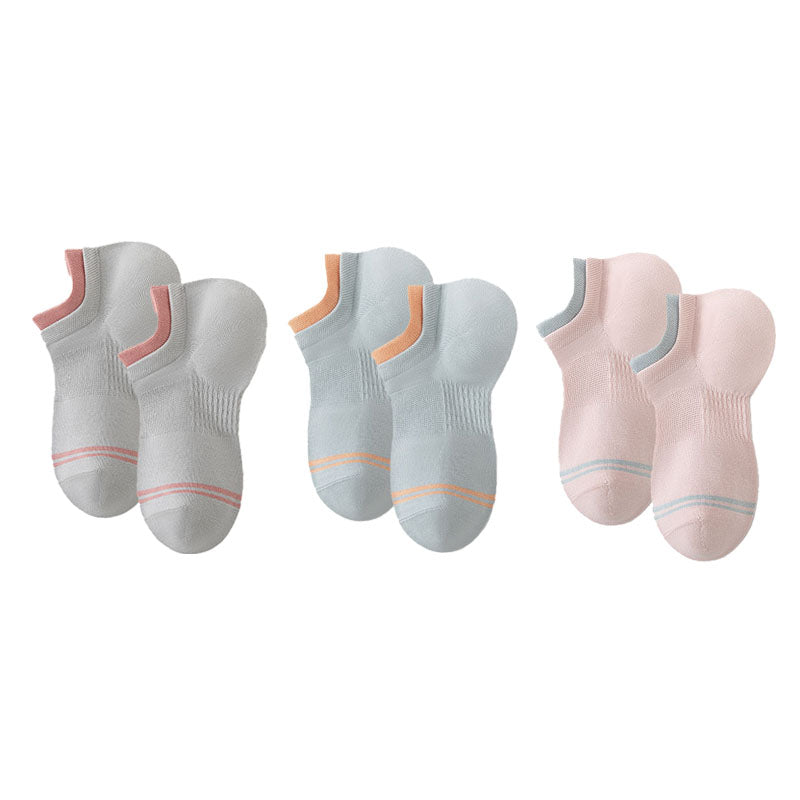 3-Pack Women's No Show Socks Cotton Thin Breathable Double Deck Cuff Socks