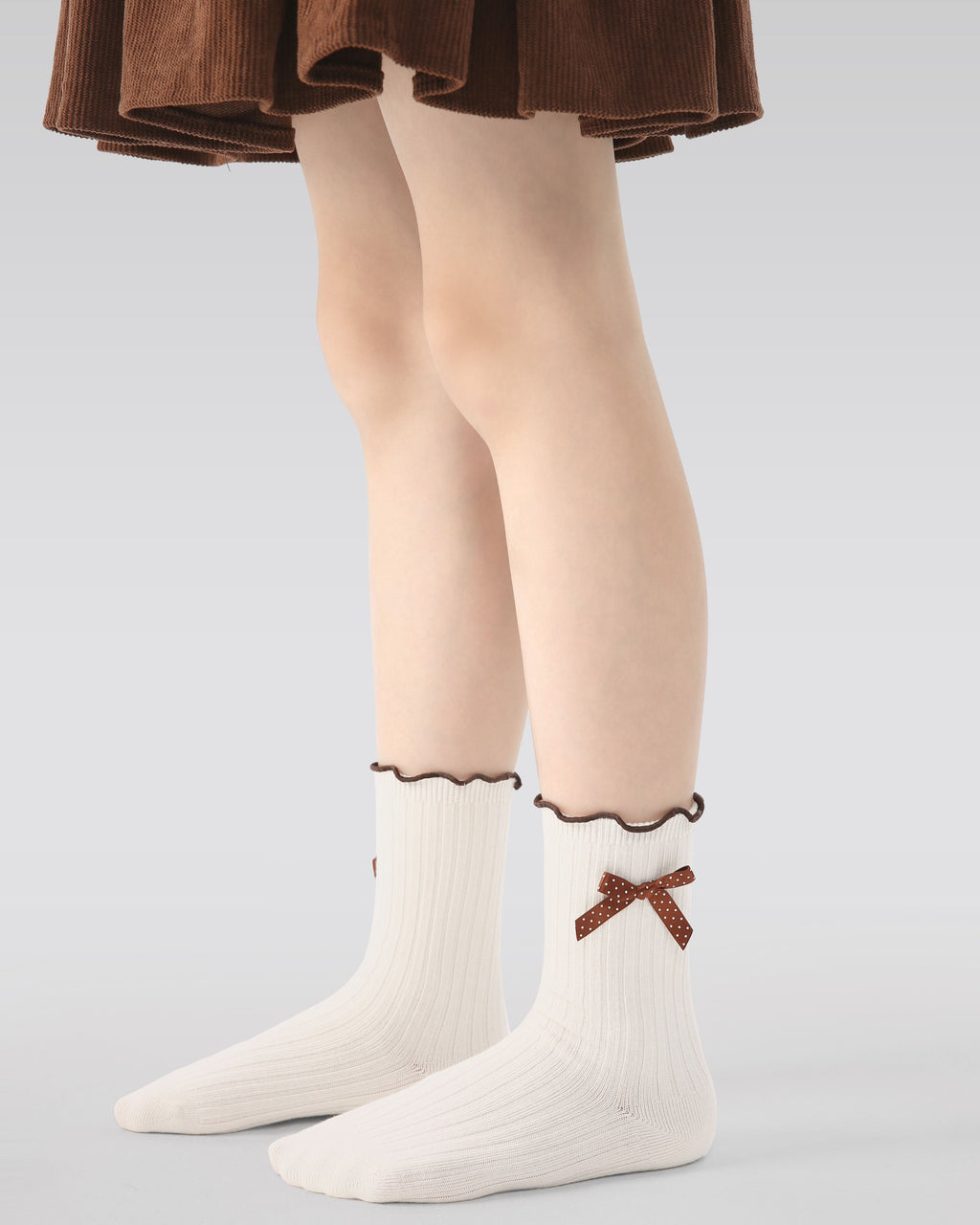 3 Pack Kids Crew Socks Cocoa Crisp Bow Ruffle Combed Cotton - SWEET NANA