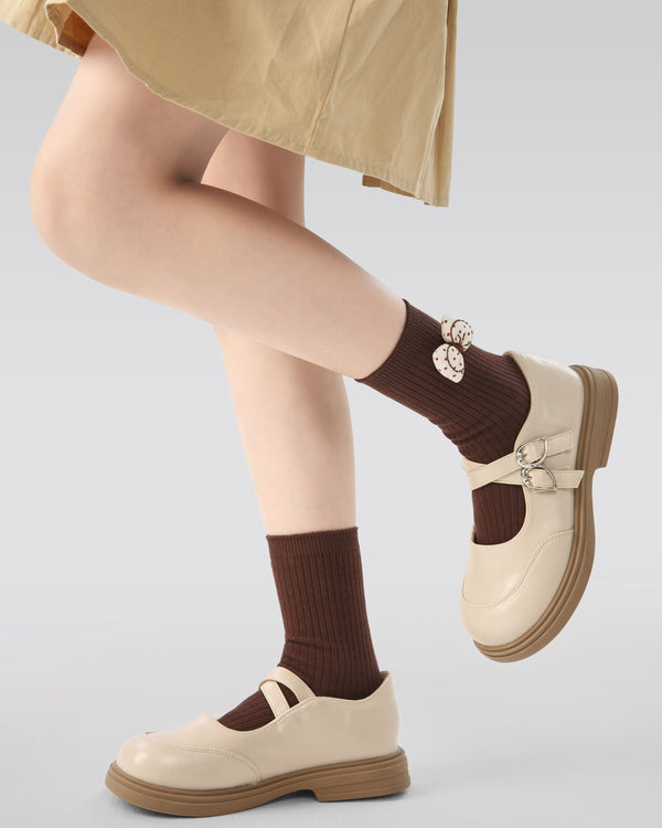 3 Pack Kids Crew Socks Cocoa Crisp Bow Ruffle Combed Cotton - SWEET NANA