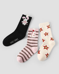 3 Pack Womens Crew Socks Bunny Crisp Cookie Cute Rabbit Cotton