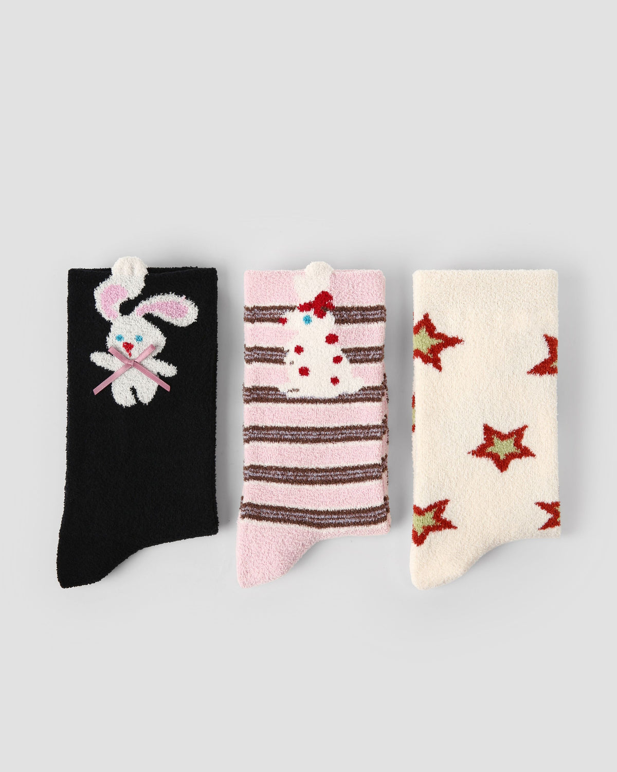 3 Pack Womens Crew Socks Bunny Crisp Cookie Cute Rabbit Cotton