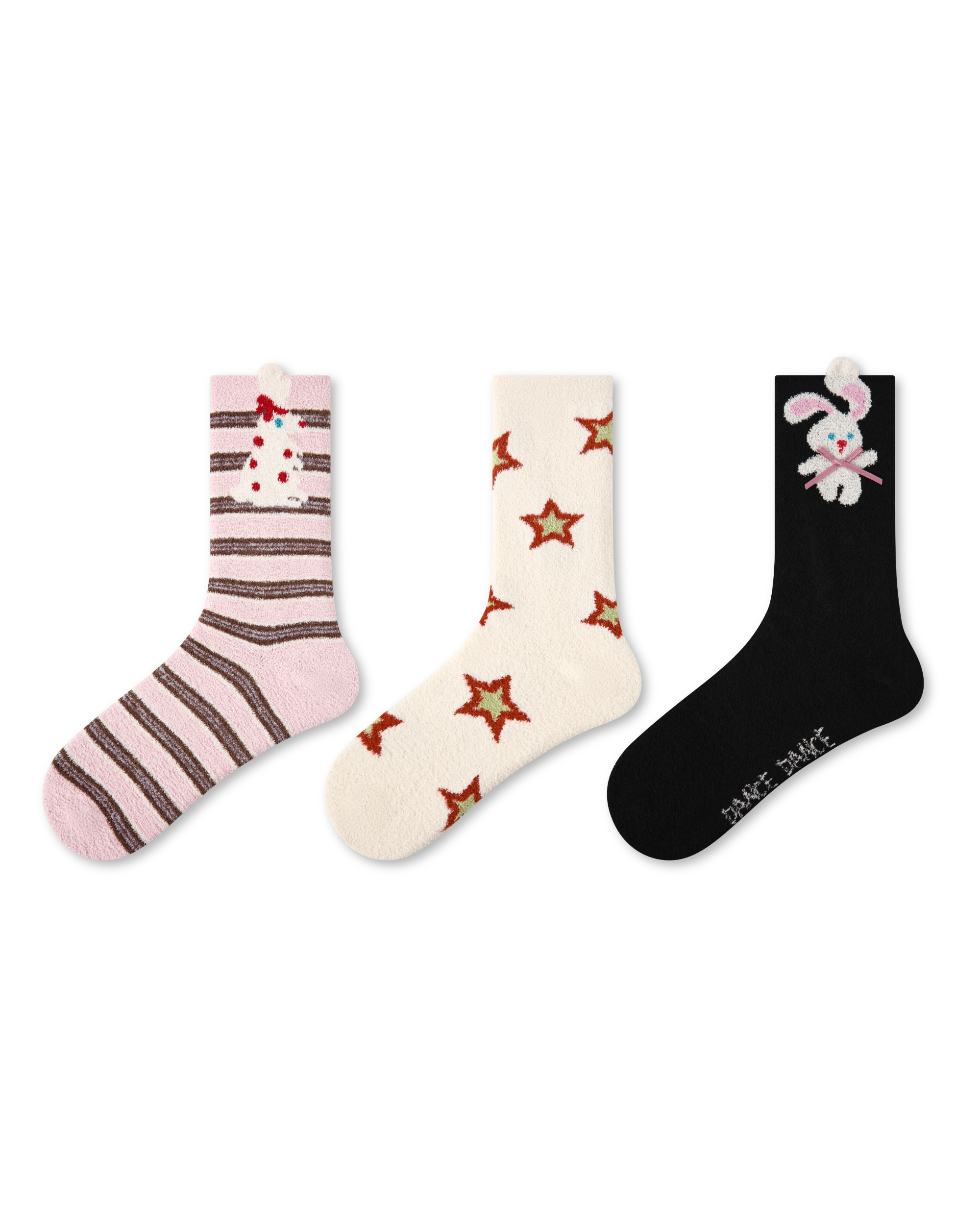 3 Pack Womens Crew Socks Bunny Crisp Cookie Cute Rabbit Cotton