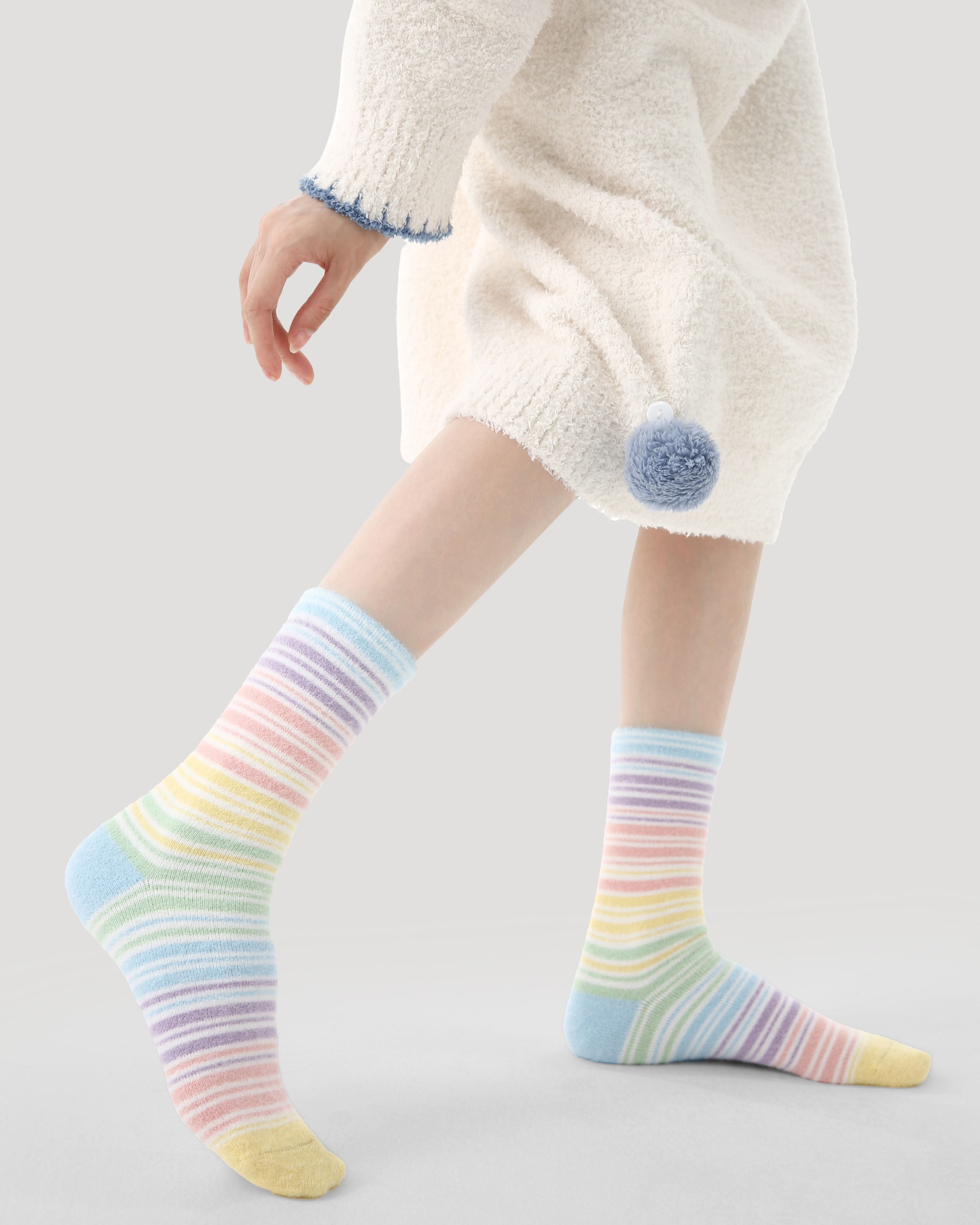 3 Pack Womens Crew Socks Cat Butterfly Dream Cute Fuzzy