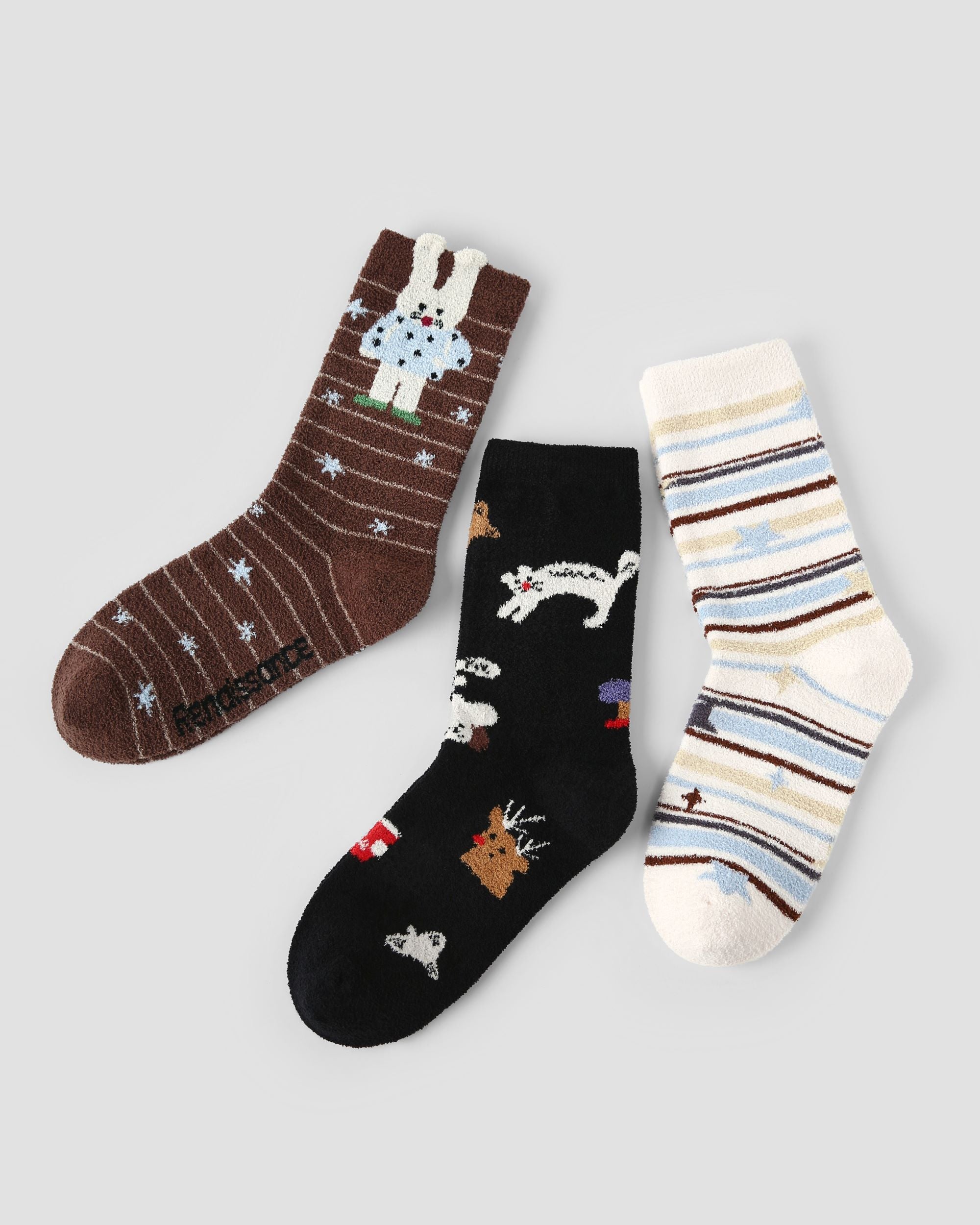 3 Pack Womens Crew Socks Clever Fun Lazy Rabbit Cute Bunny