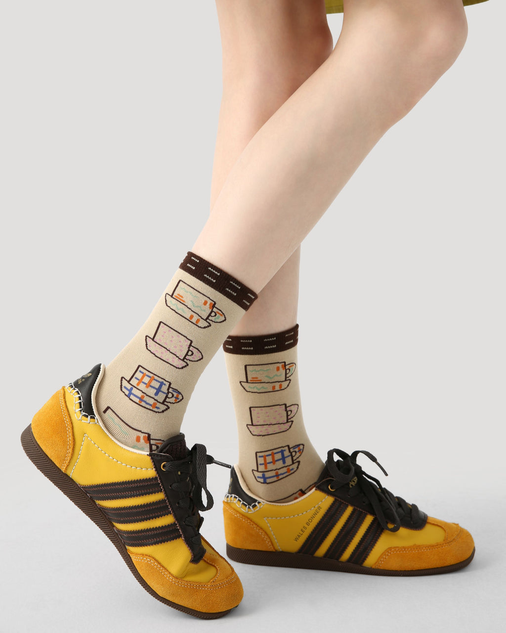 3 Pack Womens Crew Socks Coffee Time Cute Cup Clock Pattern - SWEET NANA